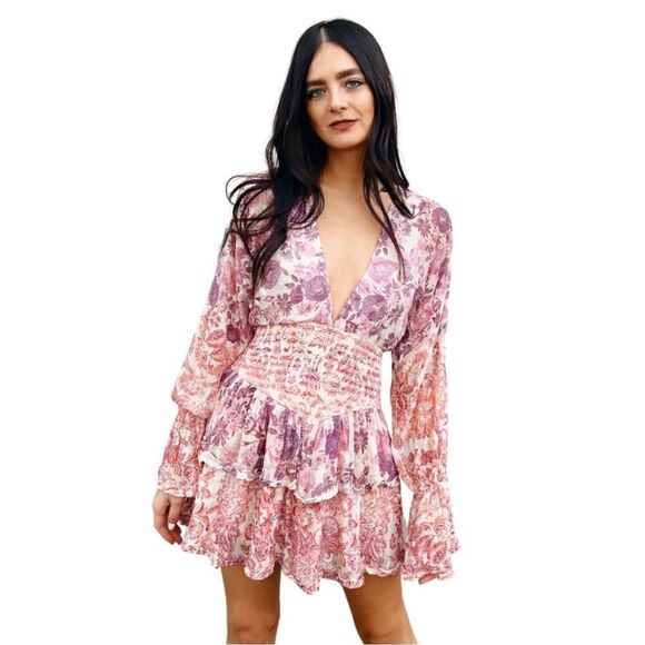 HEMANT & NANDITA Floral Ruffle Minidress size M - Picture 3 of 13